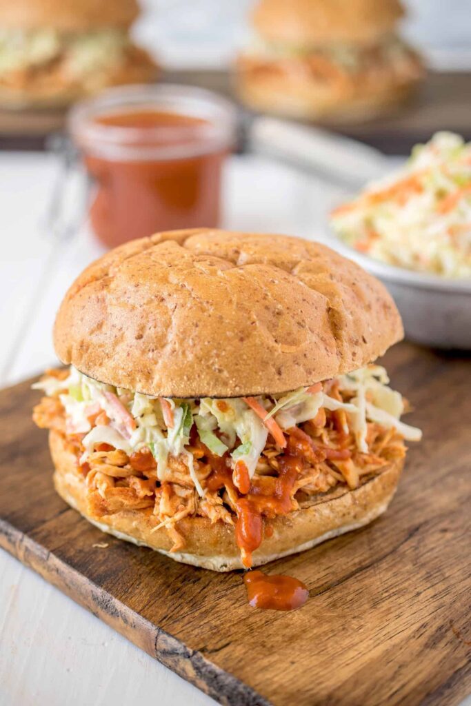 BBQ Shredded Chicken Sandwiches with Coleslaw